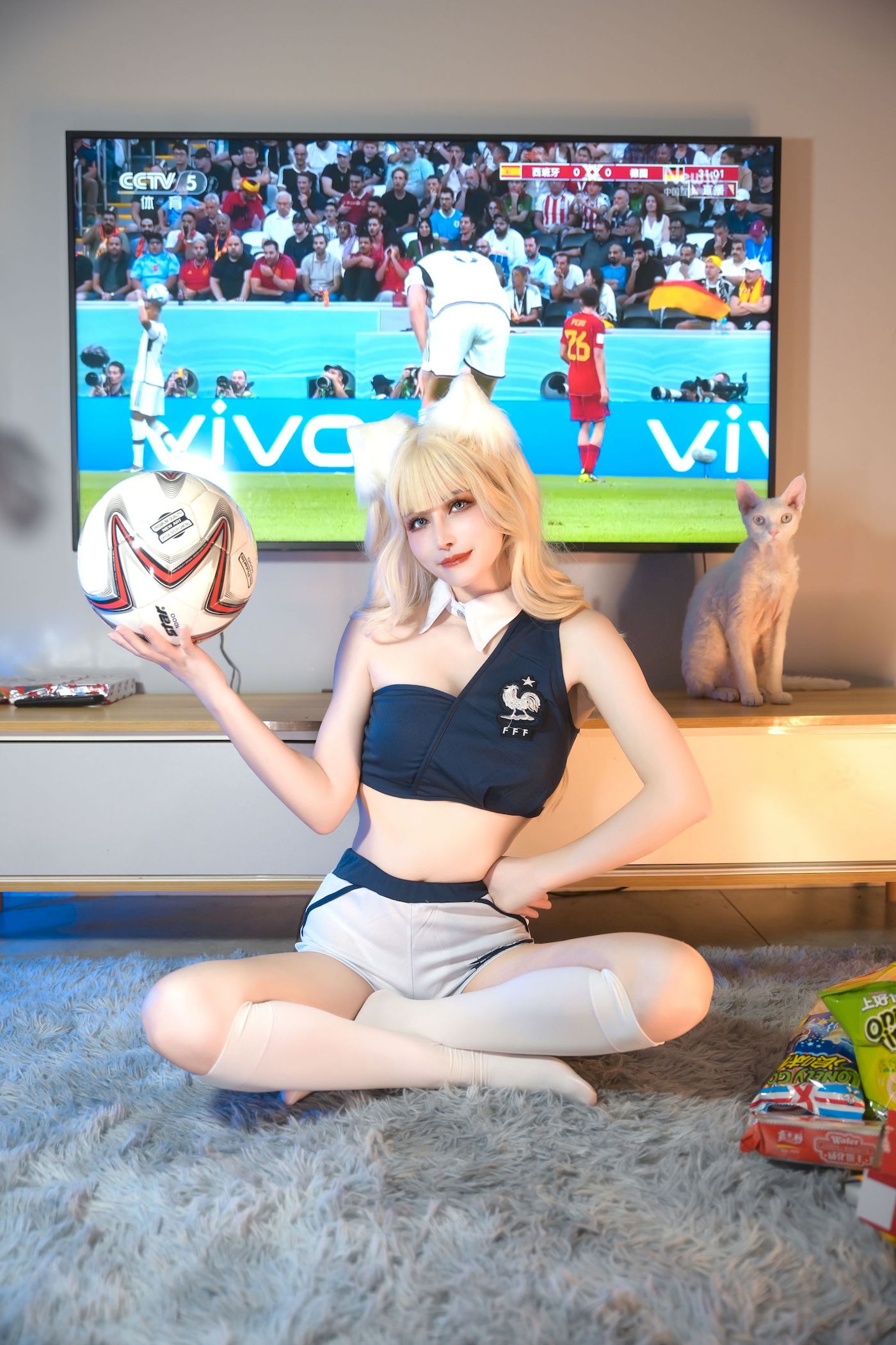 足球少女鹿八岁白色长筒袜兽耳服饰清凉装扮福利-御萝部落