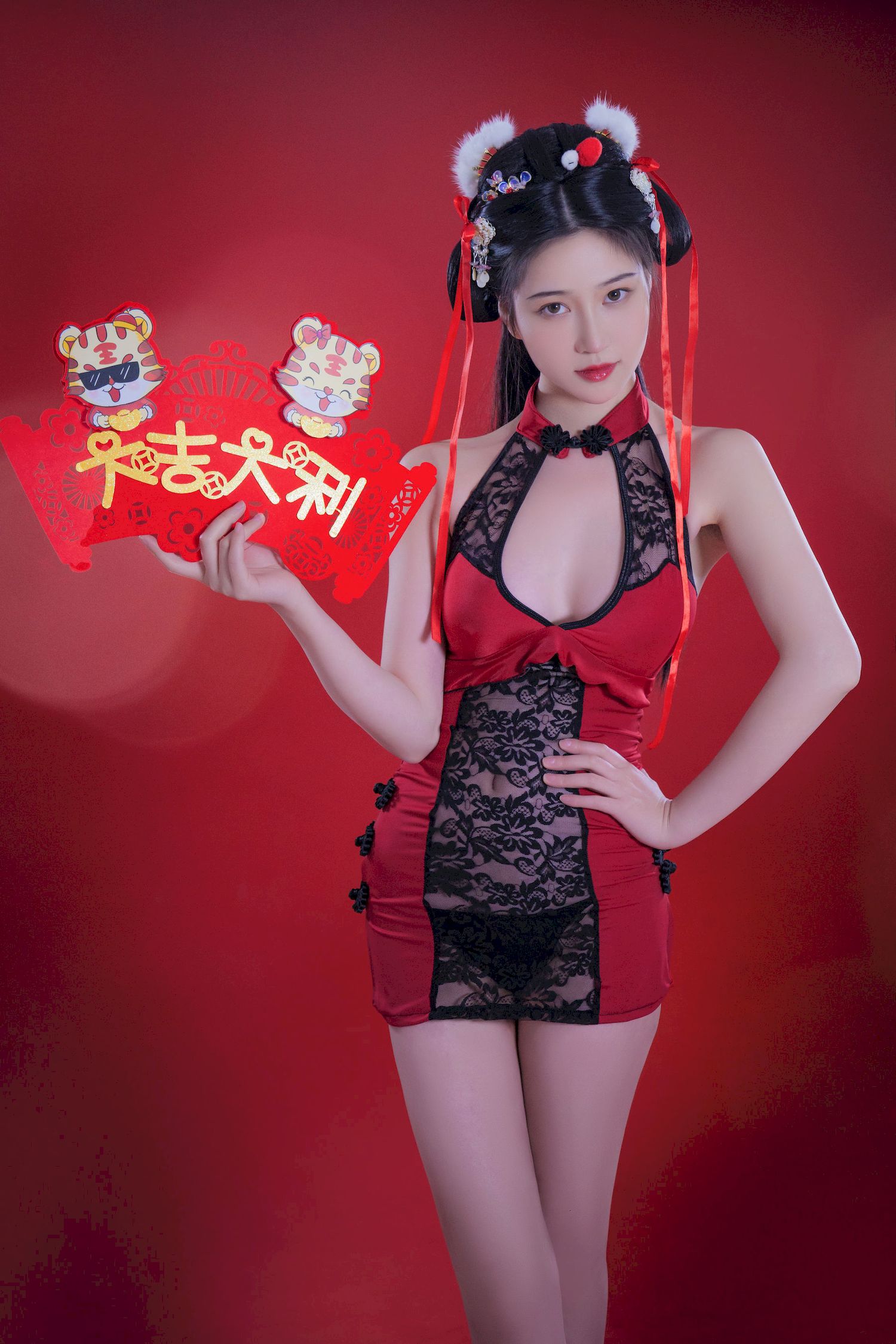古典美女Nnian拜年服喜庆写真