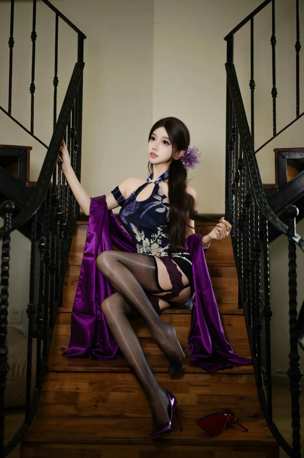 图片[8]-過期米線喵 紫韻旗袍【20P】 – COSPLAY-御萝部落